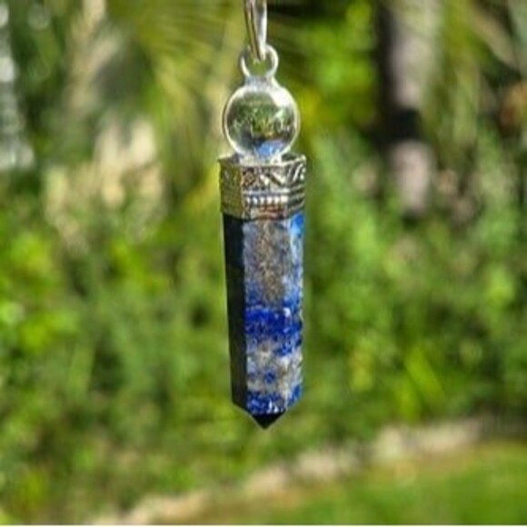 Sphere Lapis Lazuli Crystal Point Pendant - Picture 3 of 4